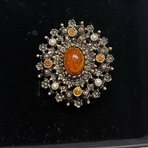 Brooch Sarah Coventry Cabochon. Vintage. Orange. Yellow. Pearl. Unique. Stunning - Picture 4 of 4